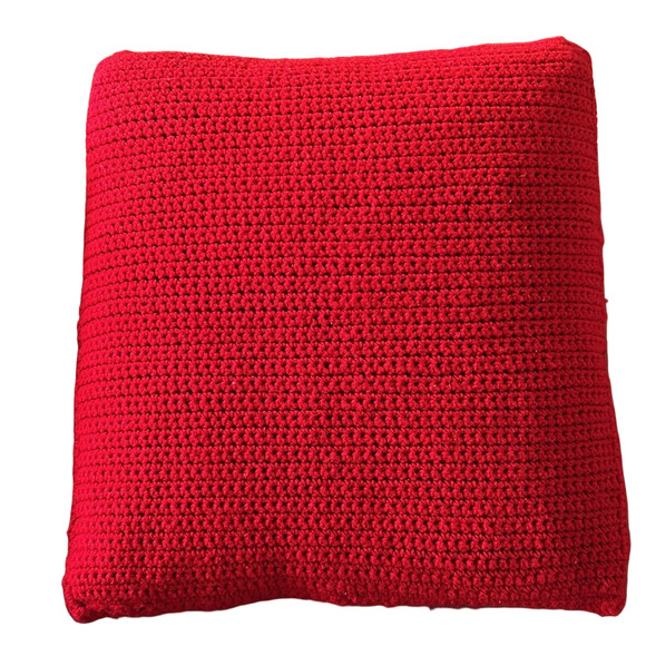 Hand Crafted Patriotic Red Knit Throw Pillow Cover 18 x 18 Hand Crochet Heirloom - Picture 1 of 16